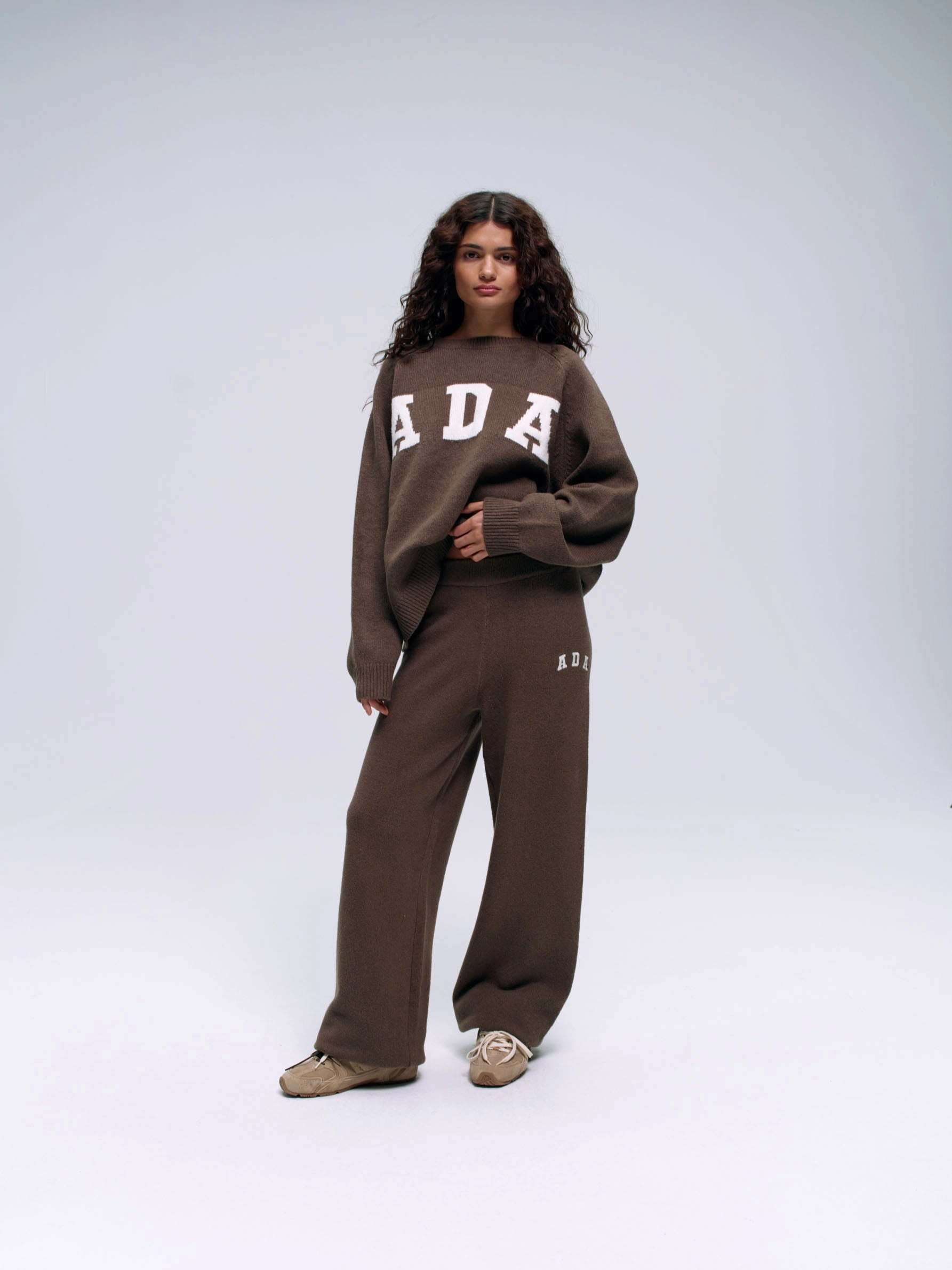 ADA Knit Straight Leg Sweatpants - Dark Cocoa Brown/Cream