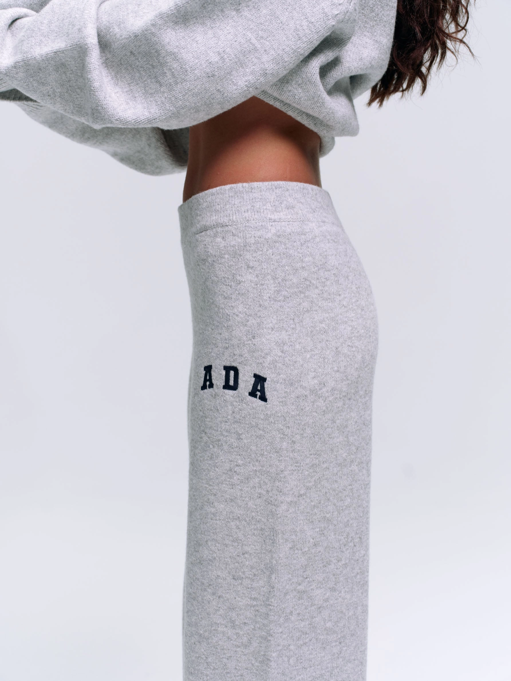 ADA Knit Straight Leg Sweatpants  - Light Grey Melange/Navy Blue