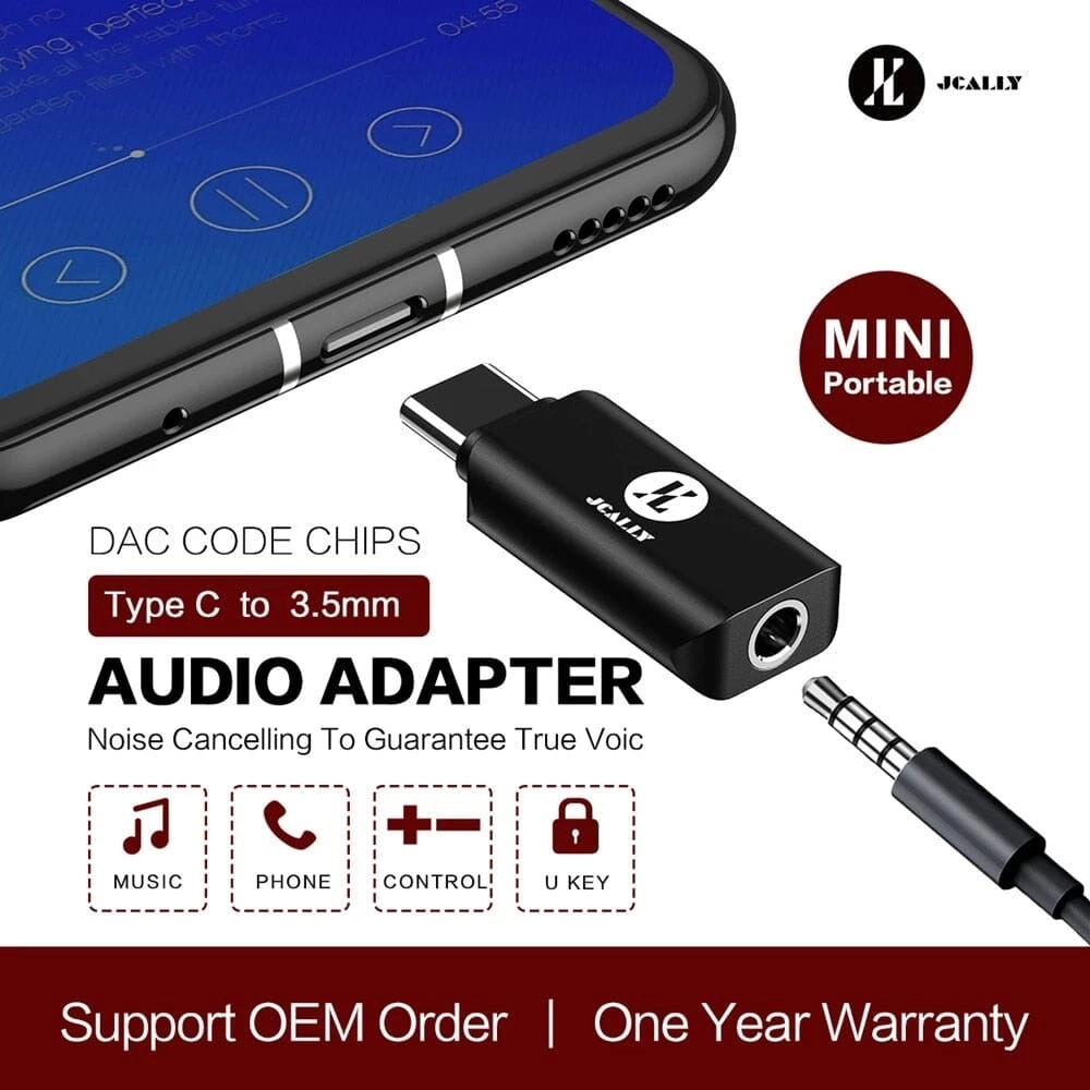 JCALLY JA02 Digital Audio Decoder Adapter Type-C To 3.5mm