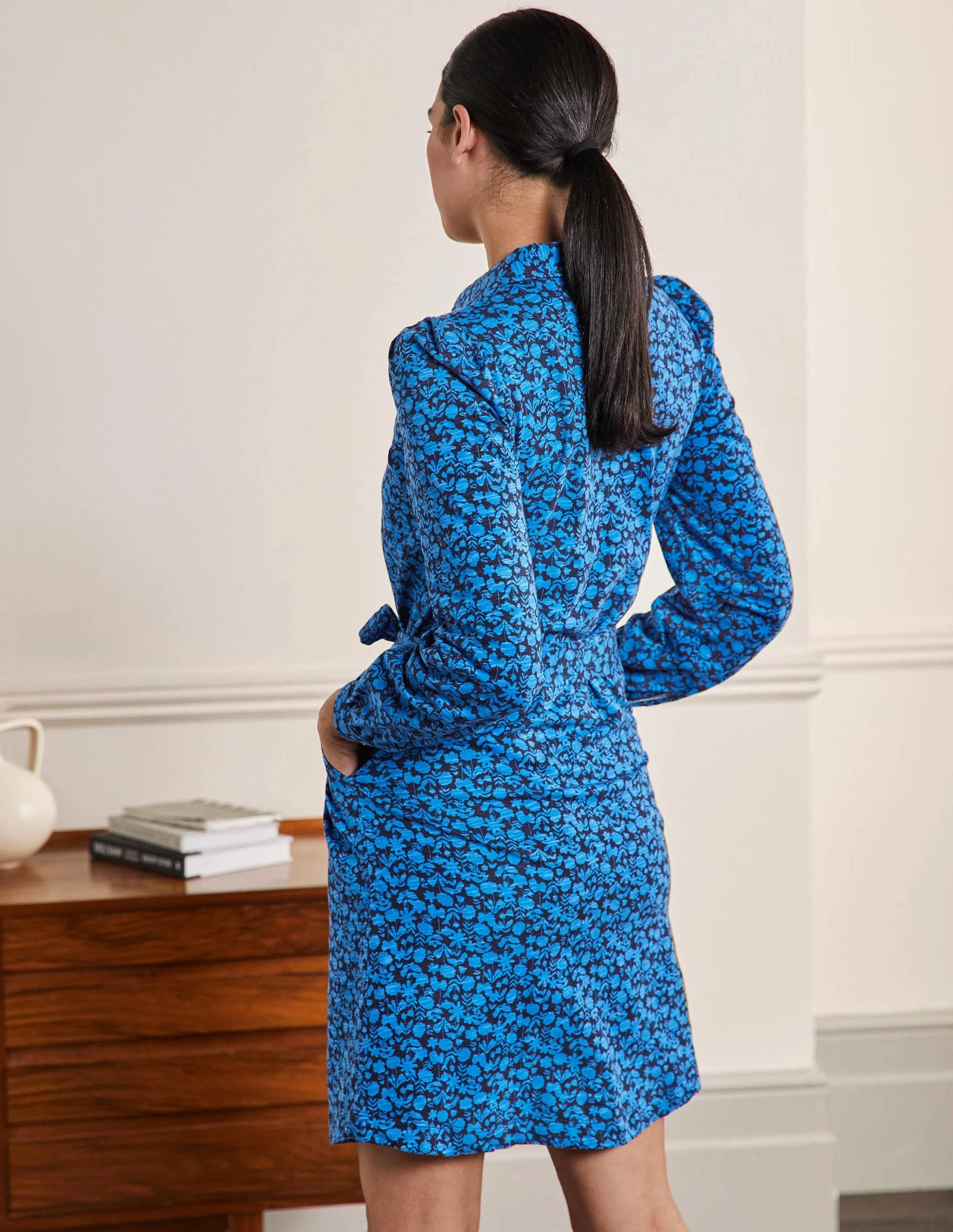 Jersey Shirt Dress-Moroccan Blue, Flora Bloom