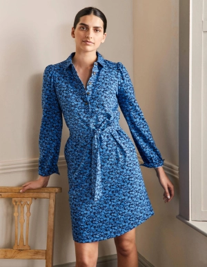 Jersey Shirt Dress-Moroccan Blue, Flora Bloom