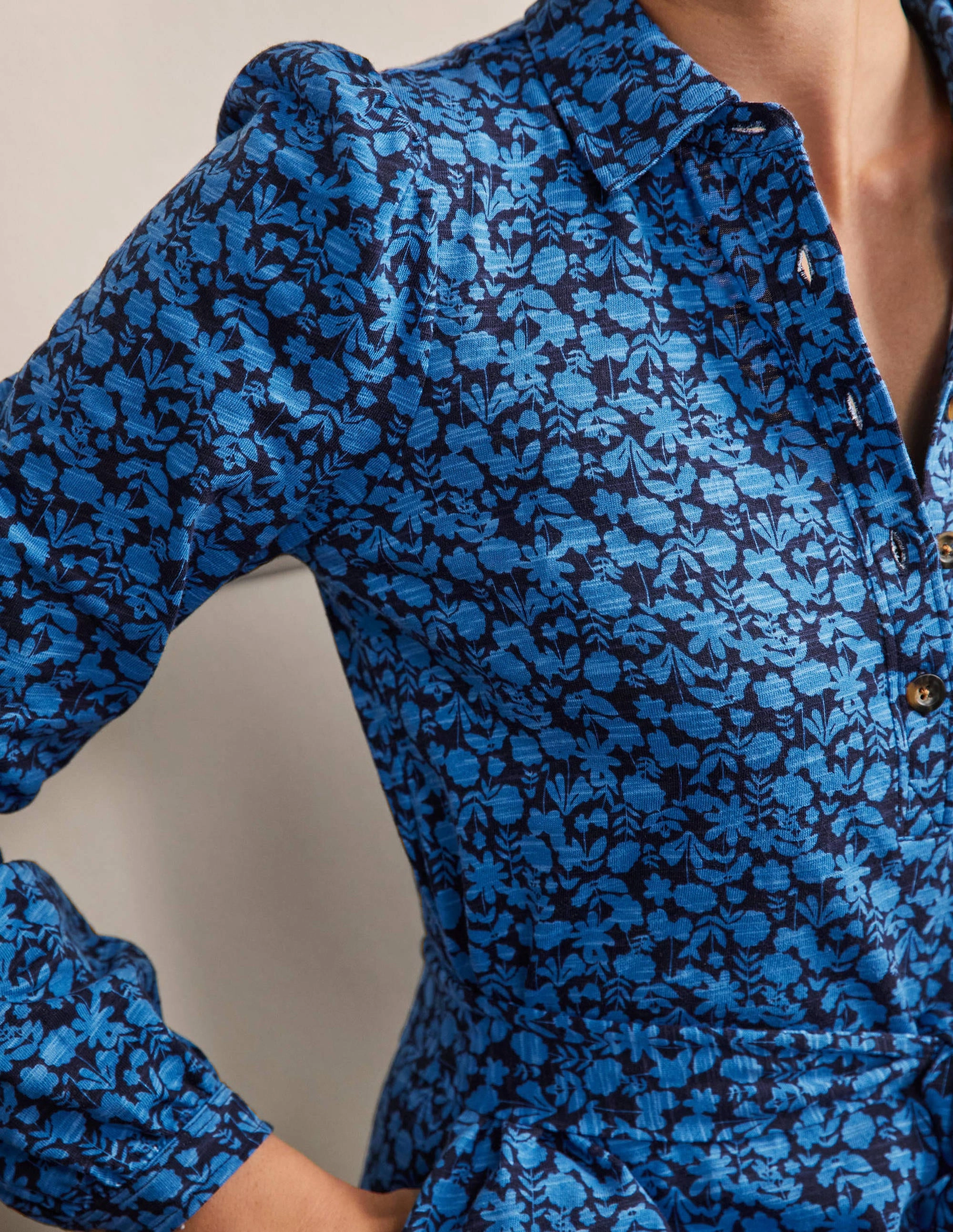 Jersey Shirt Dress-Moroccan Blue, Flora Bloom