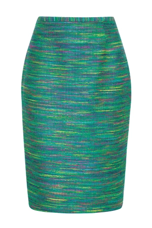 Knee-Length Straight Tweed Skirt in Bright Green and Multi Tweed - Penny