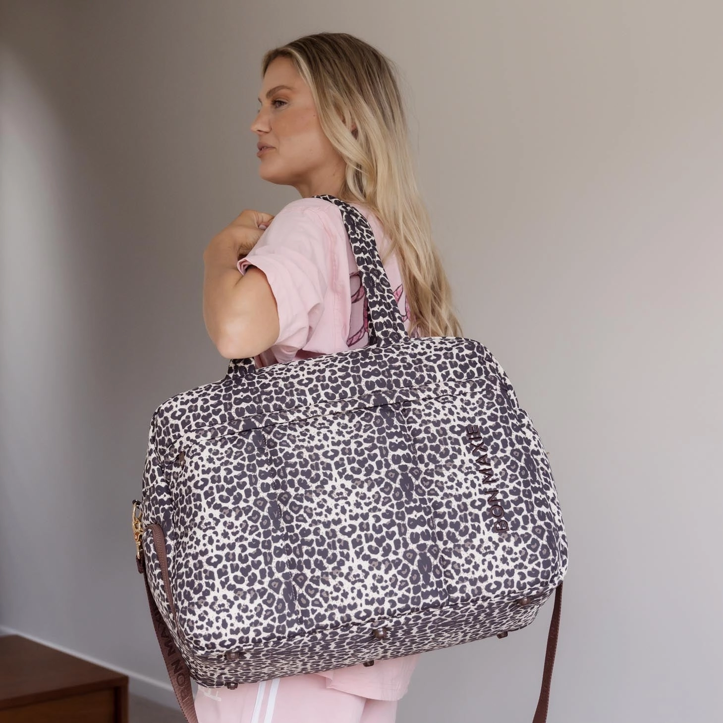 Large Weekender Nylon Duffel Bag -- Leopard