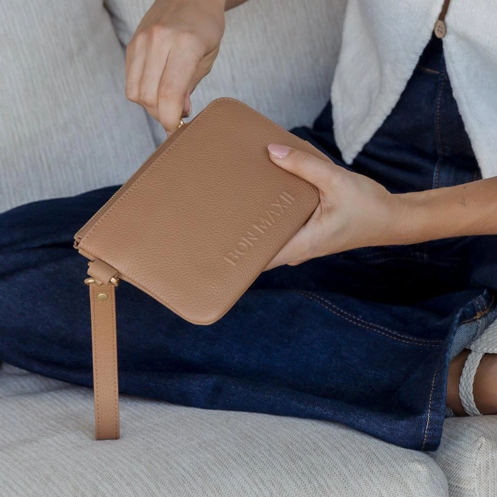 Leather Phone Wallet Pouch -- Tan
