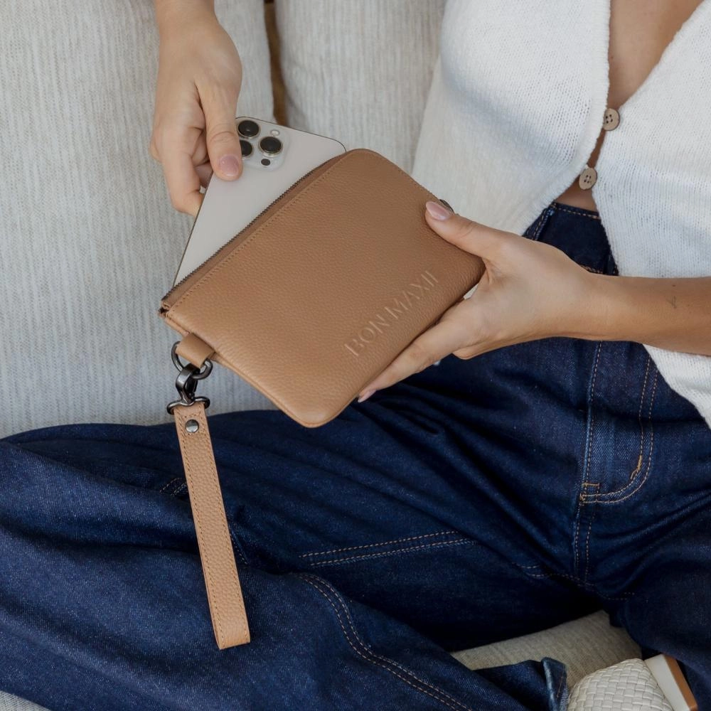 Leather Phone Wallet Pouch -- Tan