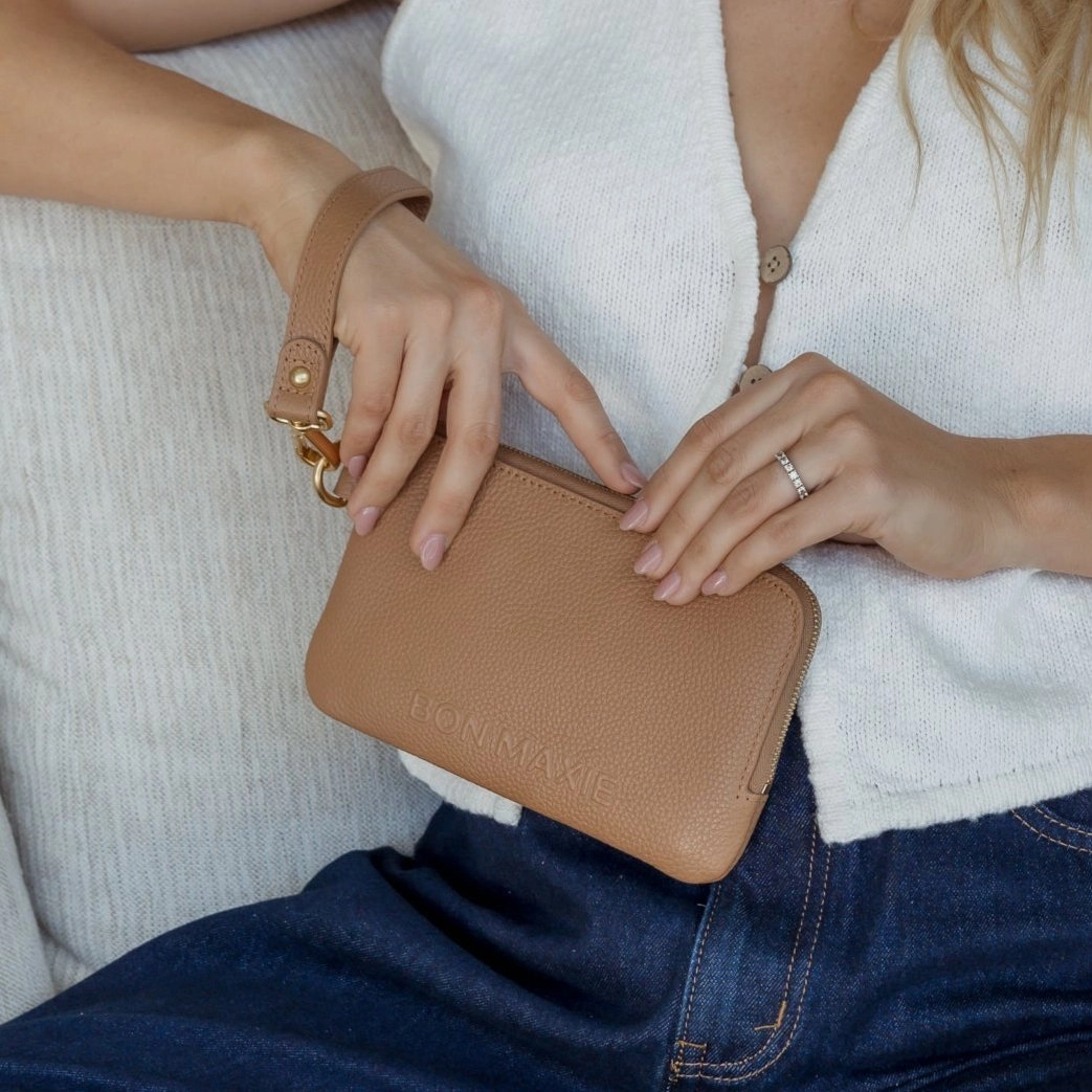 Leather Phone Wallet Pouch -- Tan