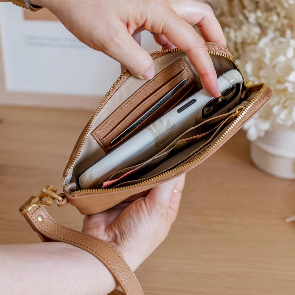 Leather Phone Wallet Pouch -- Tan