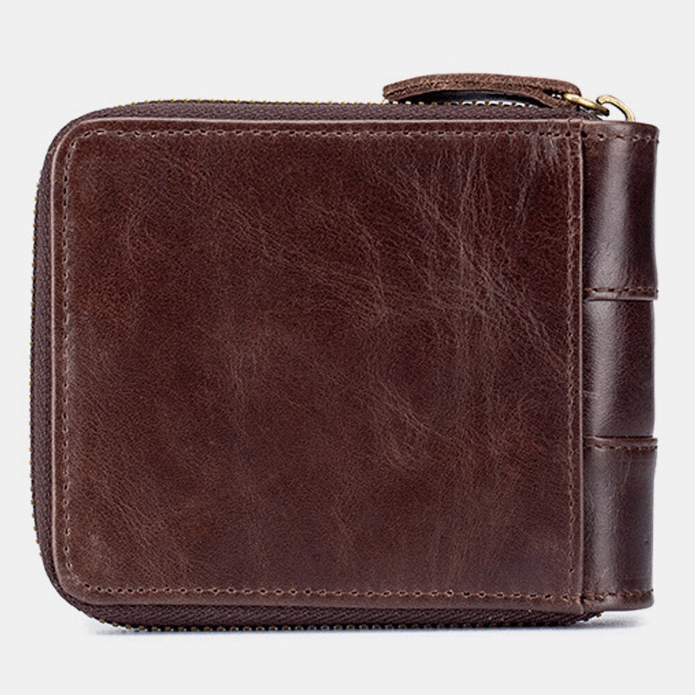 Men Genuine Leather Bifold Large Capacity RFID Anti-theft 12 Card Slots Card Holder Coin Purse Money Clip Wallet