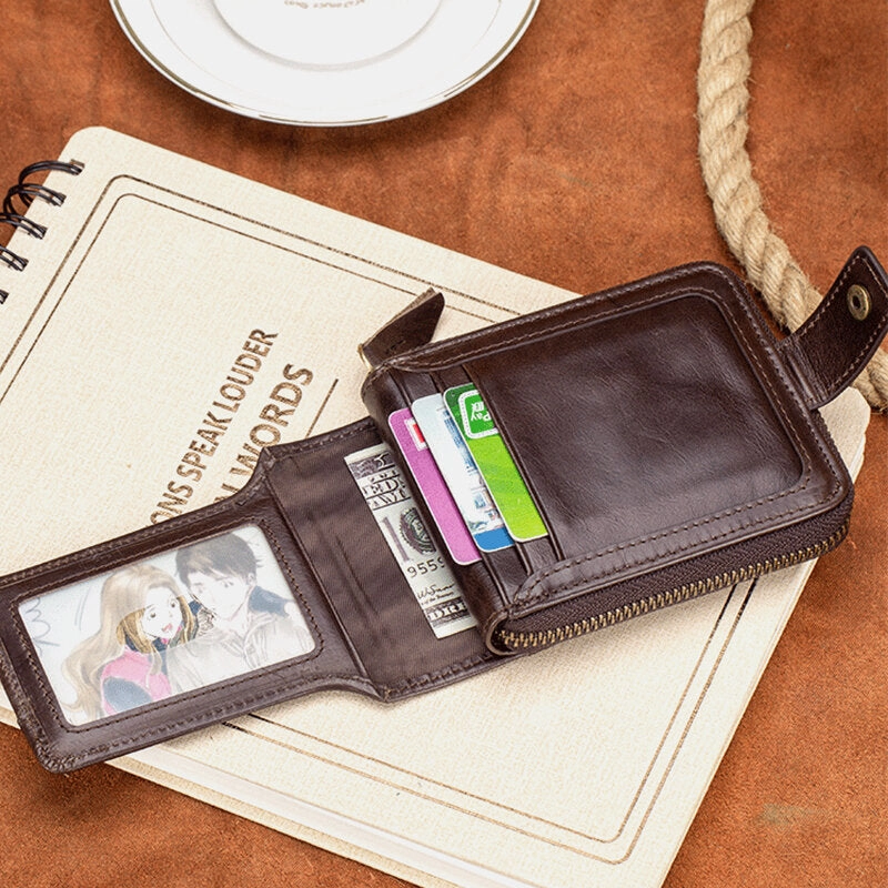 Men Genuine Leather Bifold Large Capacity RFID Anti-theft 12 Card Slots Card Holder Coin Purse Money Clip Wallet
