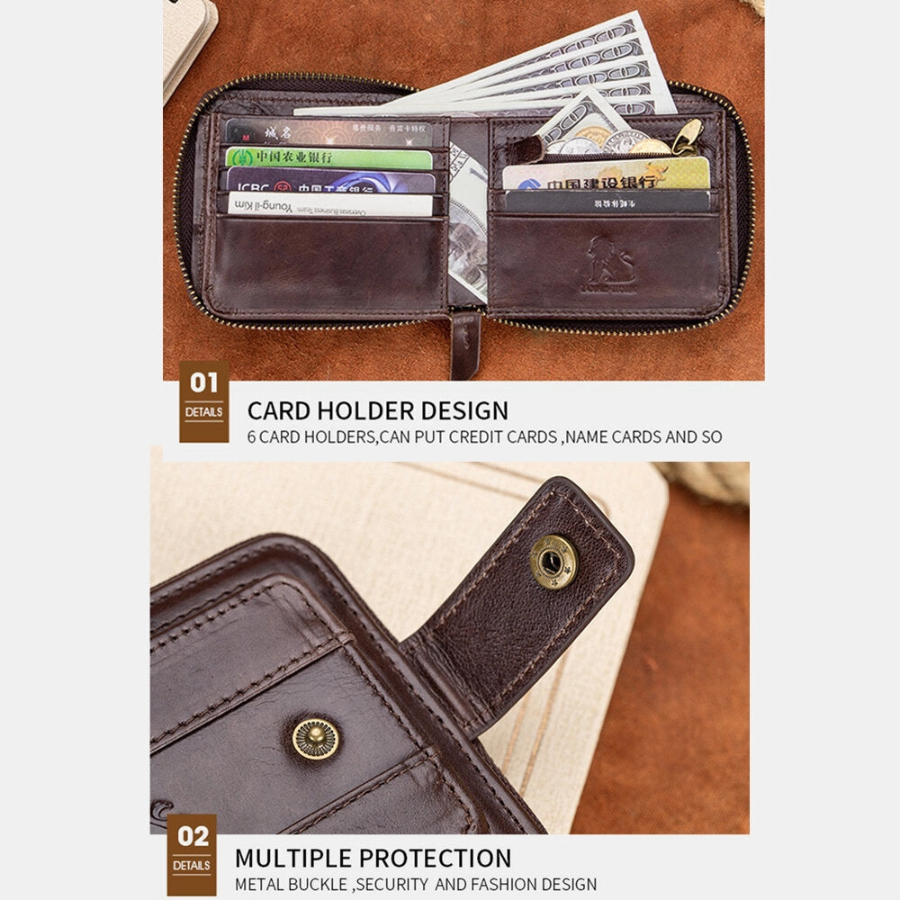 Men Genuine Leather Bifold Large Capacity RFID Anti-theft 12 Card Slots Card Holder Coin Purse Money Clip Wallet