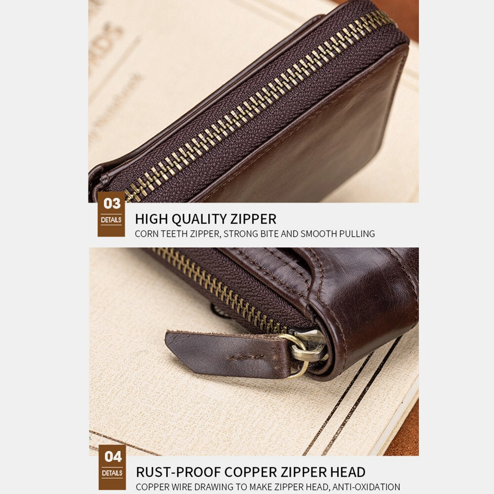 Men Genuine Leather Bifold Large Capacity RFID Anti-theft 12 Card Slots Card Holder Coin Purse Money Clip Wallet