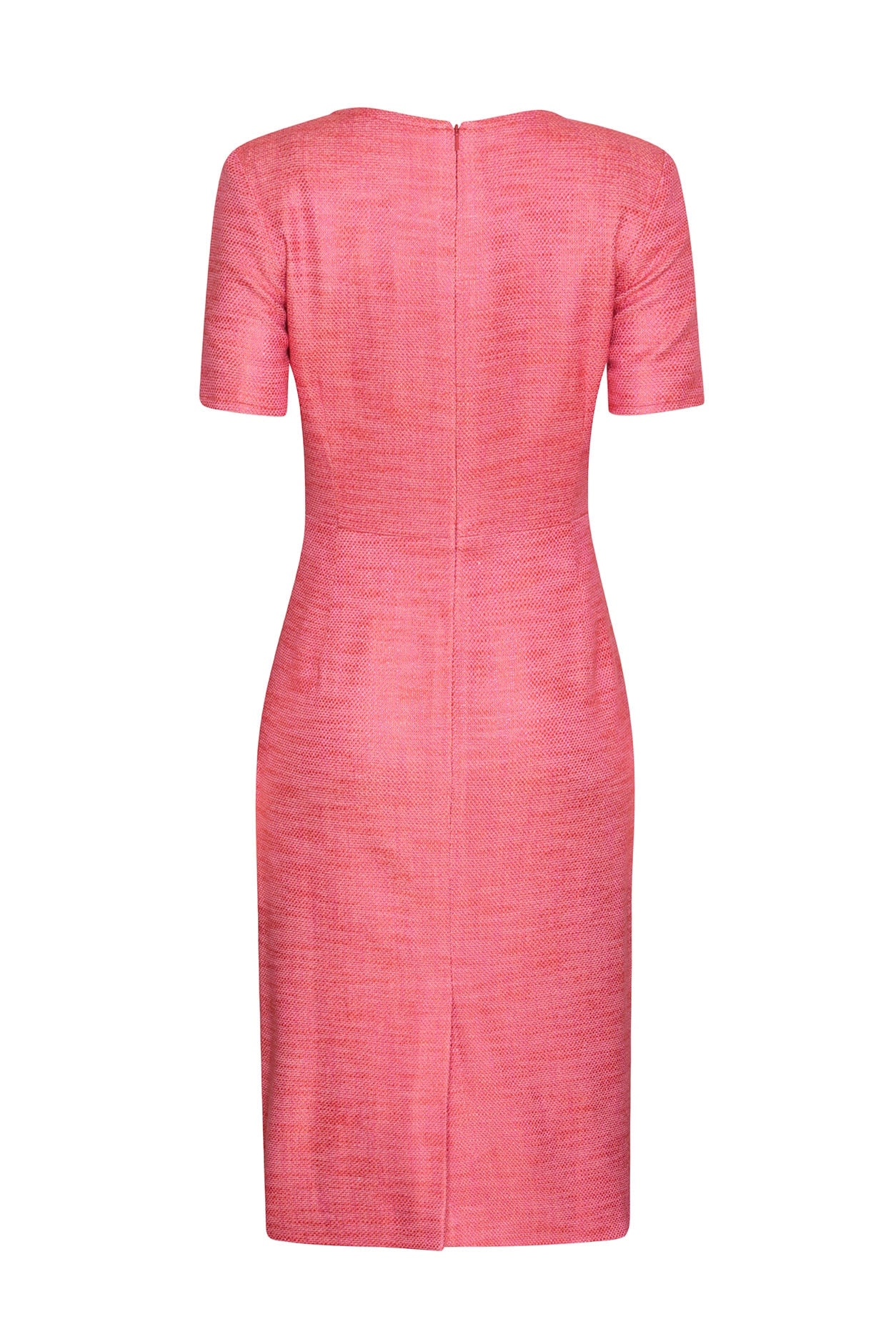 Tweed Dress with Neck and Hem Slits in Pink/Orange - Eve