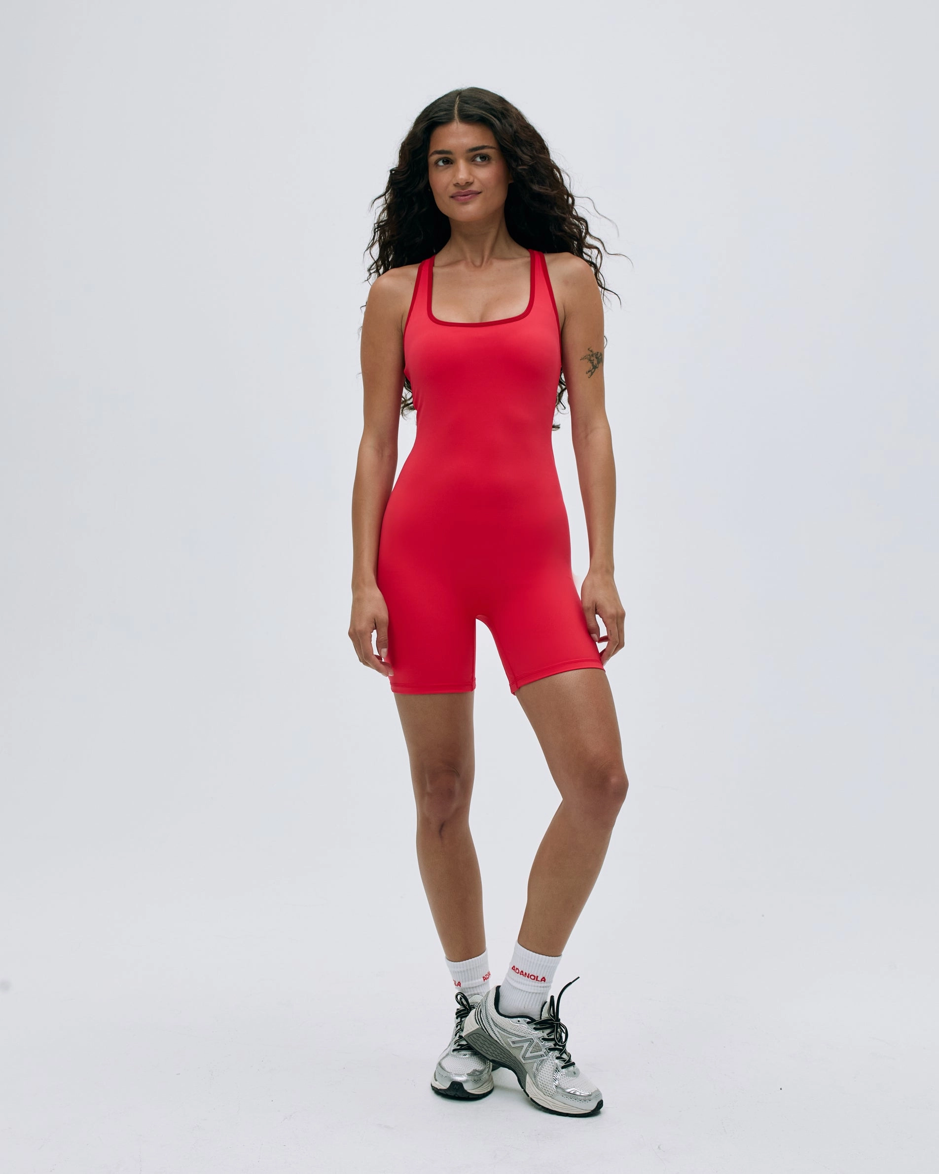 Ultimate Racer Back Piping Romper  - Apple Red