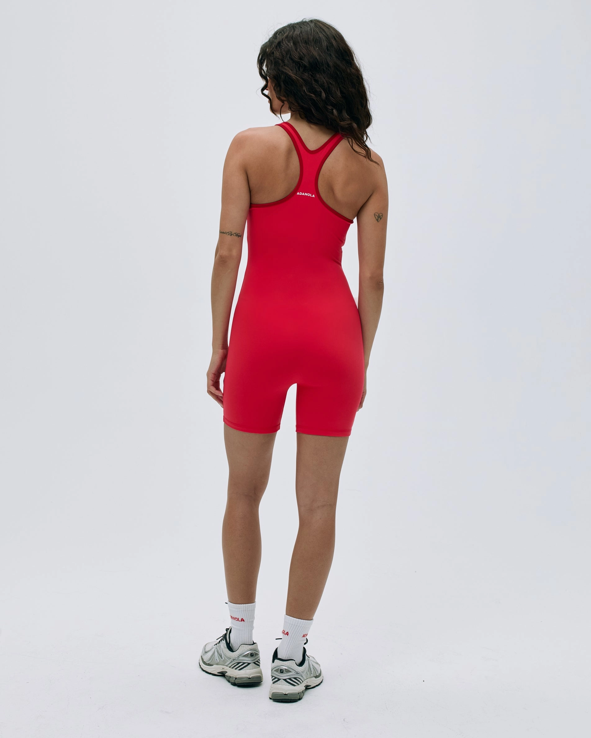 Ultimate Racer Back Piping Romper  - Apple Red