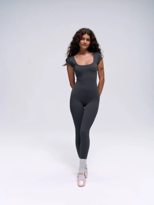Ultimate Scoop Neck Cap Sleeve Unitard - Graphite Grey