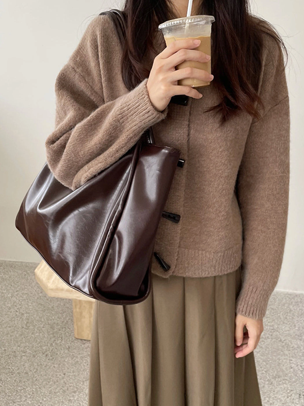 Versatile Solid Color Simple PU Tote Bag
