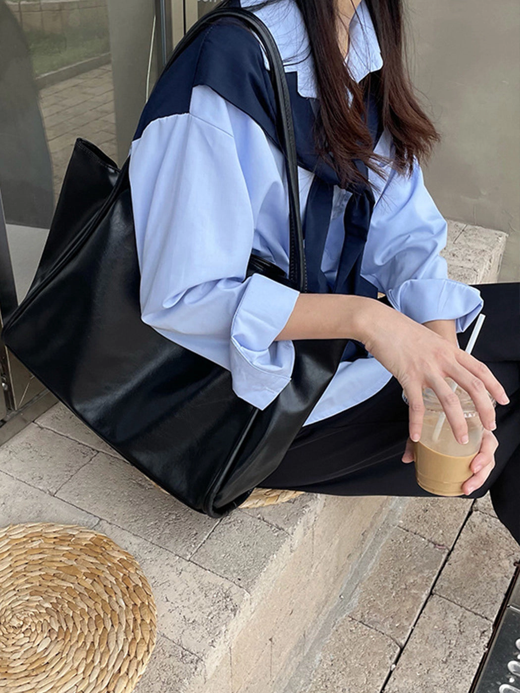 Versatile Solid Color Simple PU Tote Bag