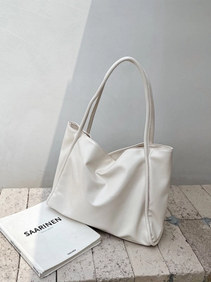 Versatile Solid Color Simple PU Tote Bag