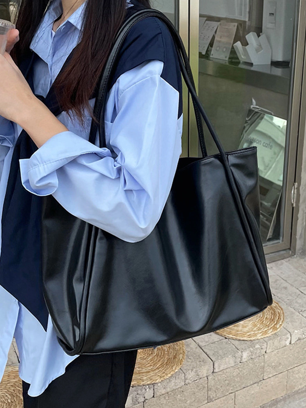 Versatile Solid Color Simple PU Tote Bag
