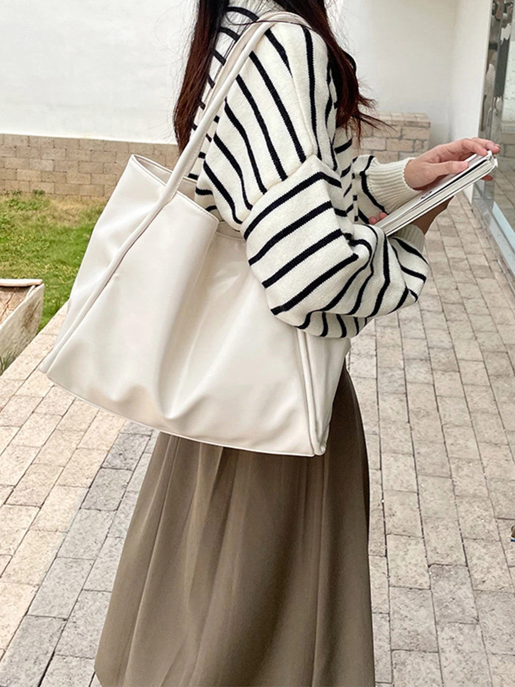 Versatile Solid Color Simple PU Tote Bag