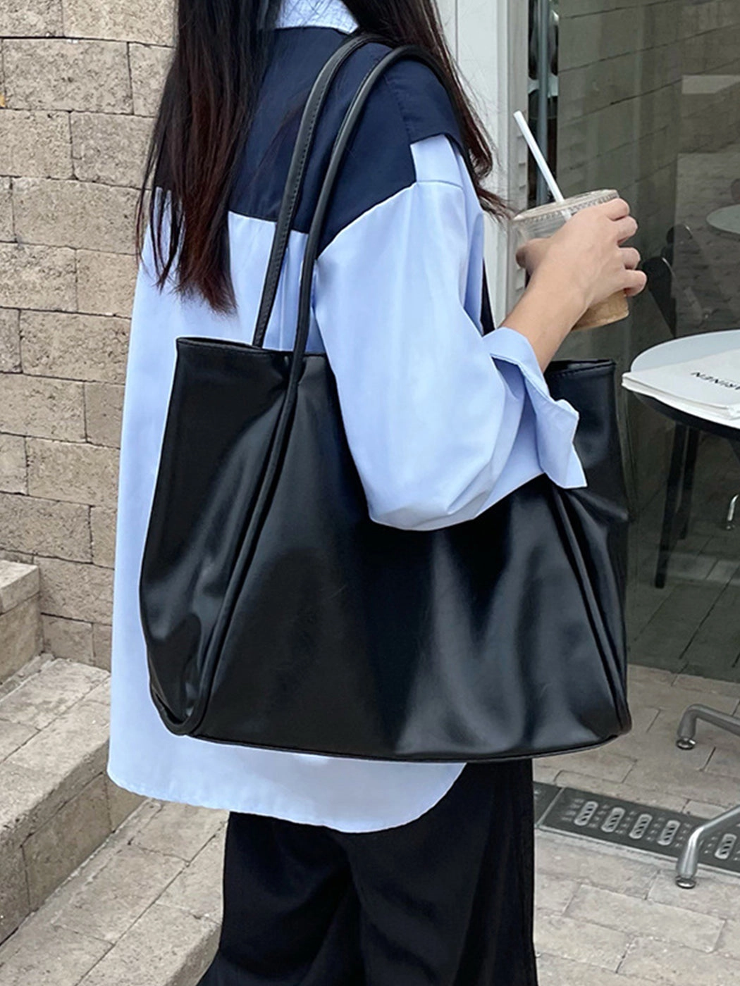 Versatile Solid Color Simple PU Tote Bag