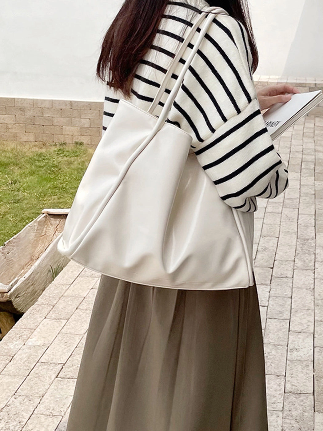 Versatile Solid Color Simple PU Tote Bag