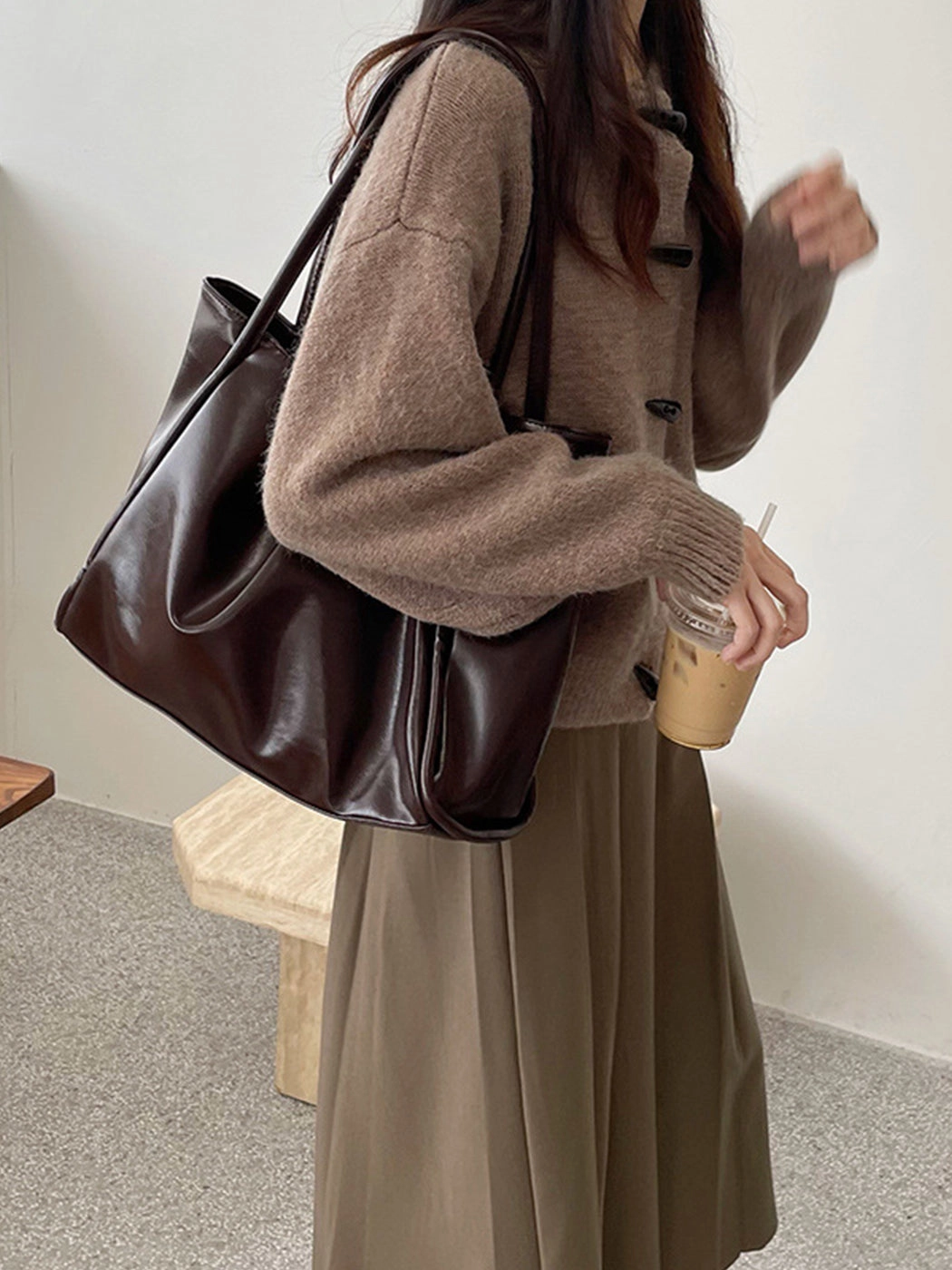 Versatile Solid Color Simple PU Tote Bag