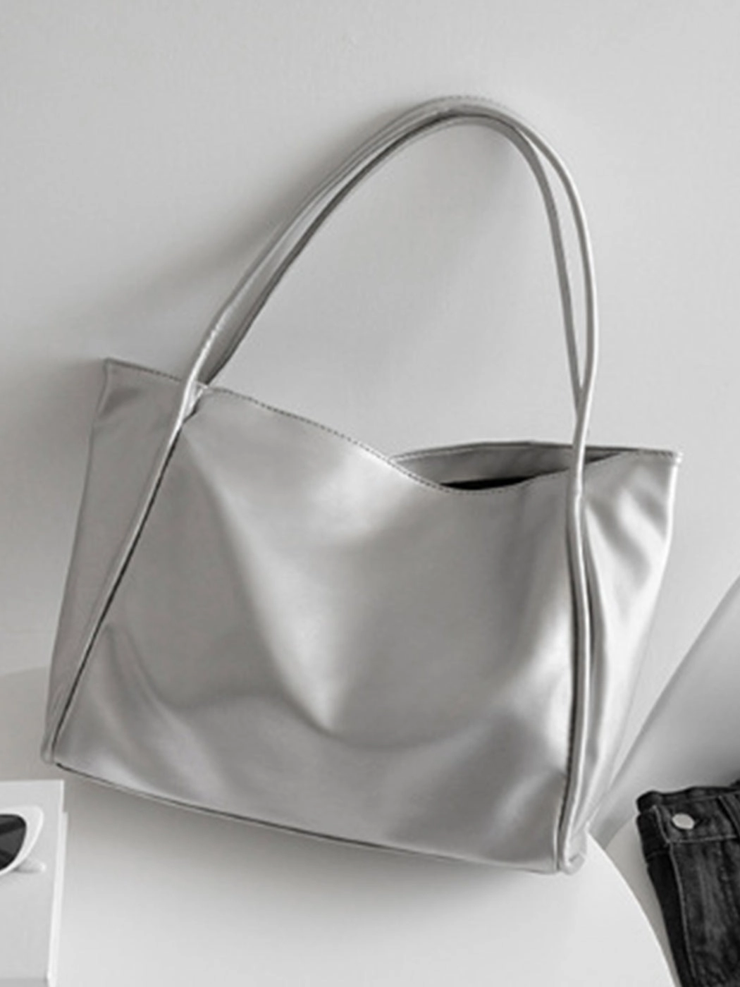 Versatile Solid Color Simple PU Tote Bag