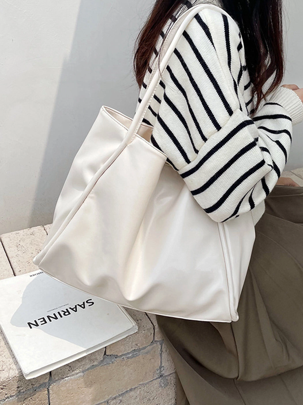 Versatile Solid Color Simple PU Tote Bag