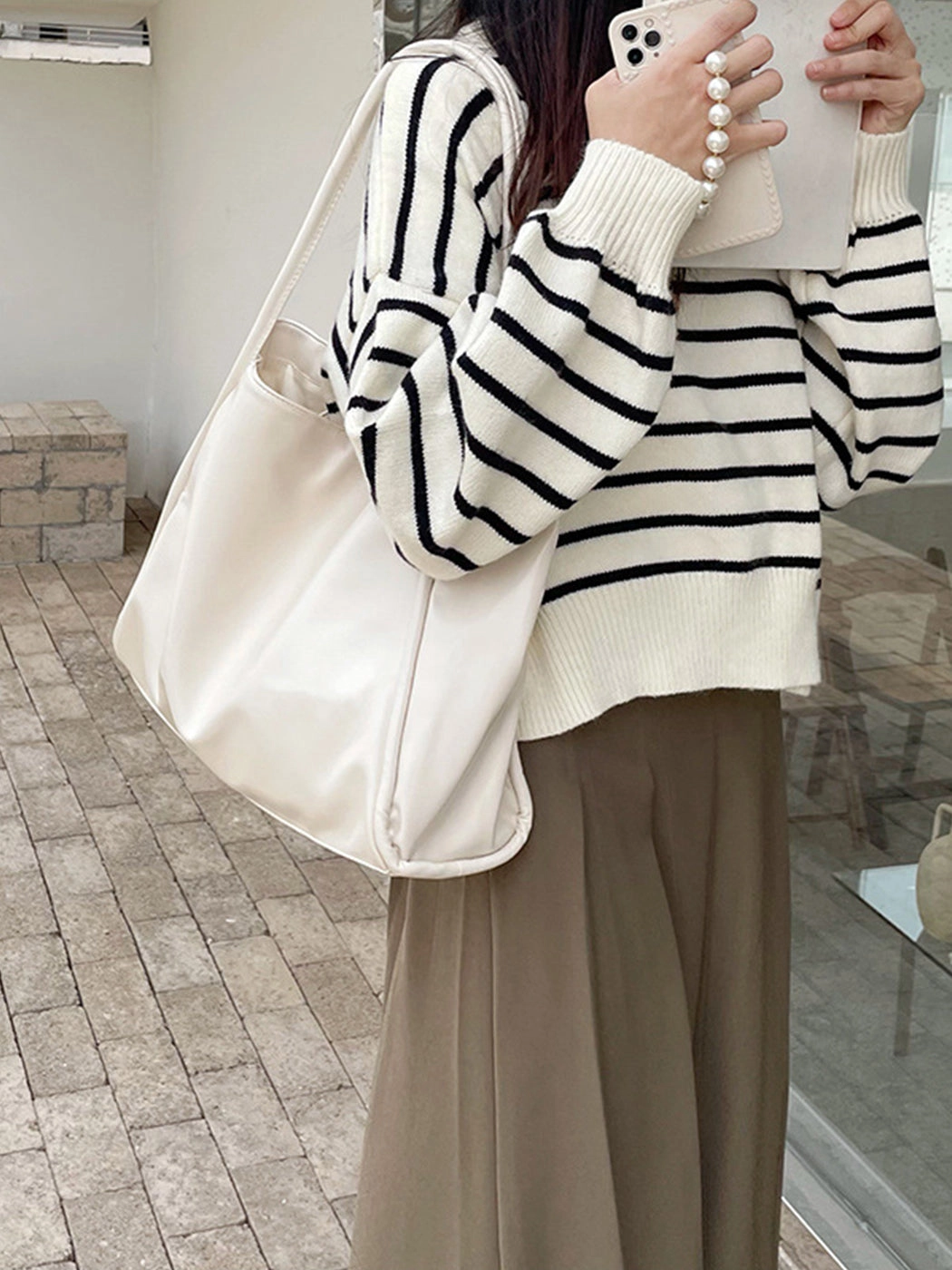 Versatile Solid Color Simple PU Tote Bag