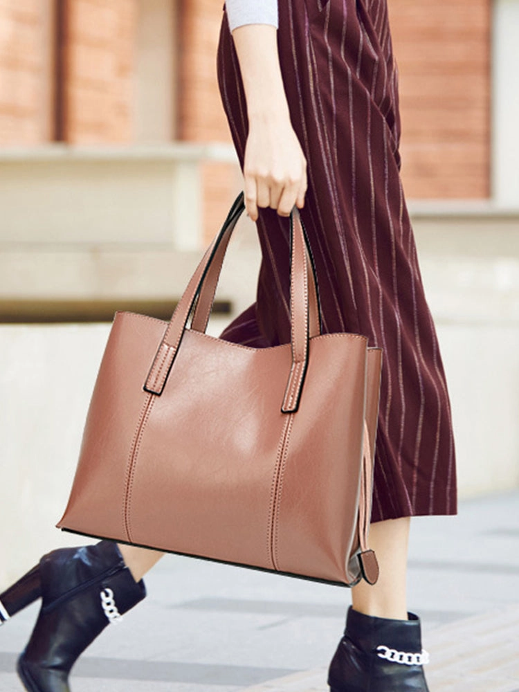 Women PU Leather Casual Handbag Large Capacity Tote Bag Solid Crossbody Bag