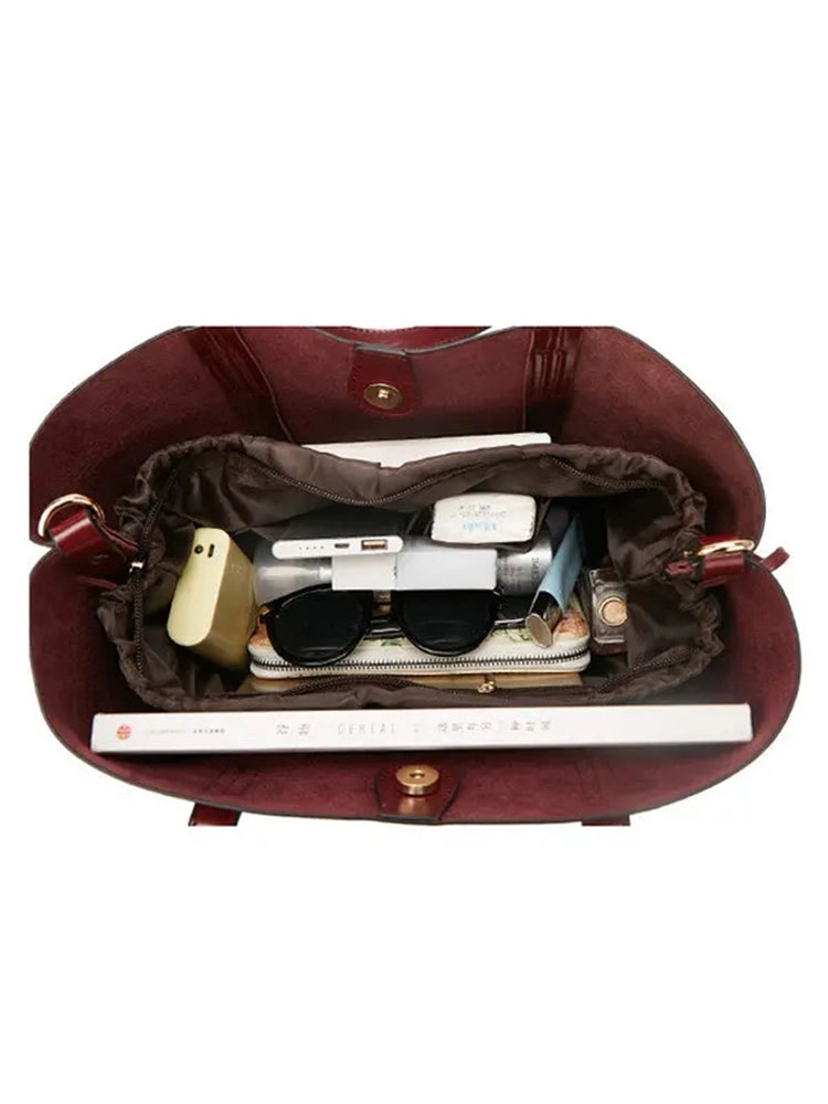Women PU Leather Casual Handbag Large Capacity Tote Bag Solid Crossbody Bag